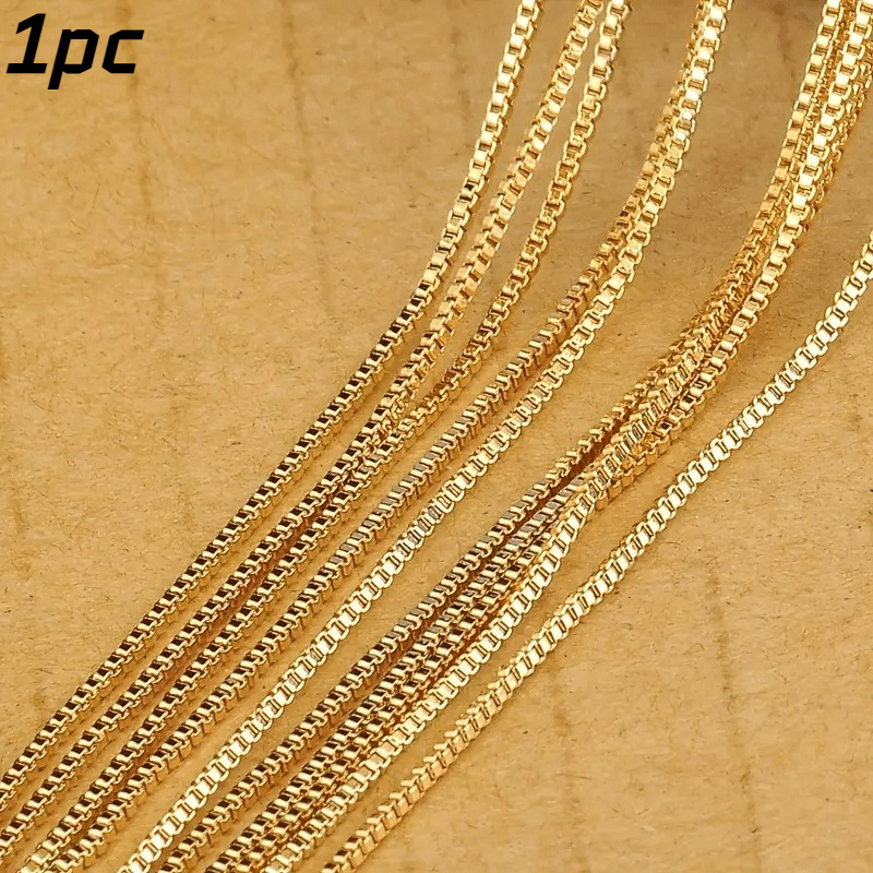 Mirror Glossy Golden Box Chain Necklace, Waterproof & Stackable